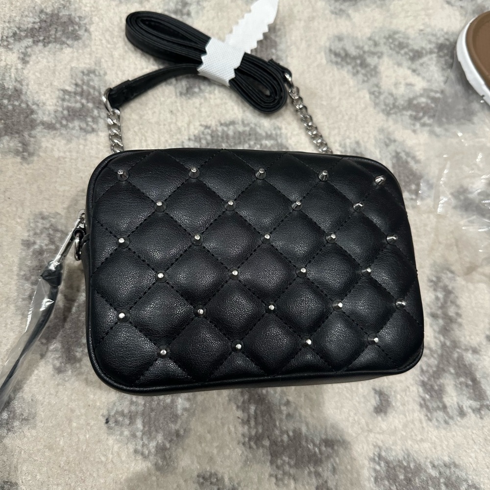 Rebecca Minkoff Black Quilted Crossbody Bag with Studded Accents